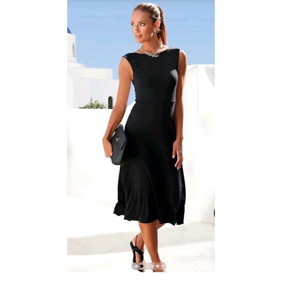 Lascana Sleeveless Blavk Jersey Midi Dress Lace V-neck Back Detail US Sz 4 - Picture 14 of 14